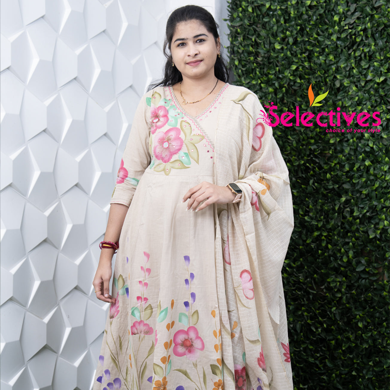 Mul Cotton with Brush Paint & Kotadoria Dupatta