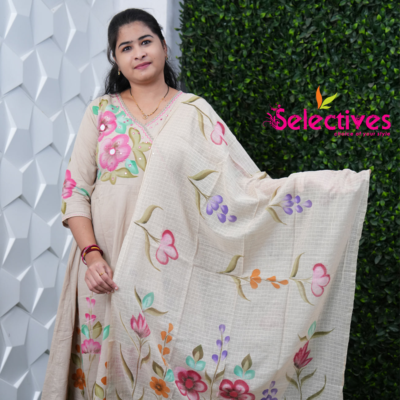 Mul Cotton with Brush Paint & Kotadoria Dupatta