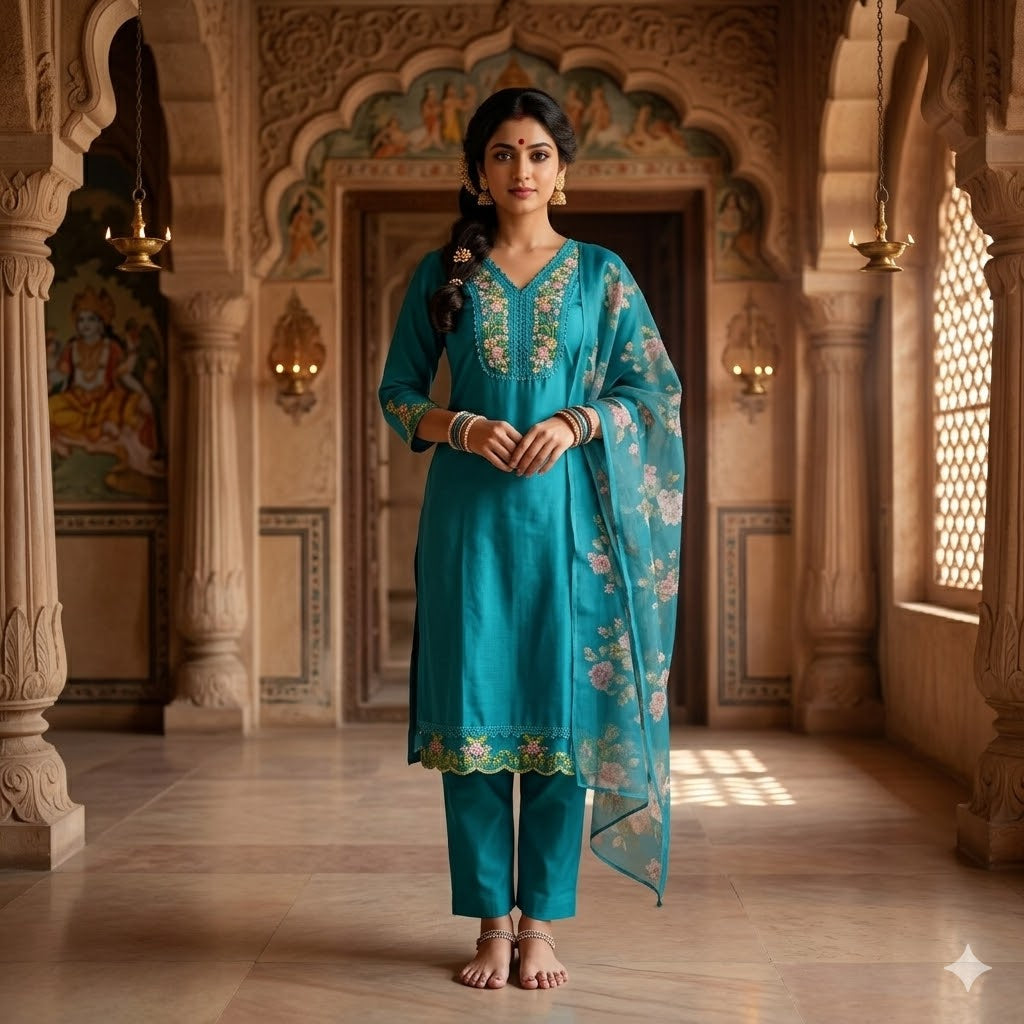 Semi party wear with organza dupatta