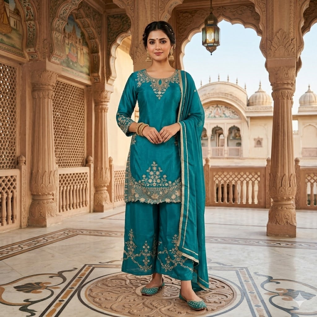 Vichitra sharara with zari thread work