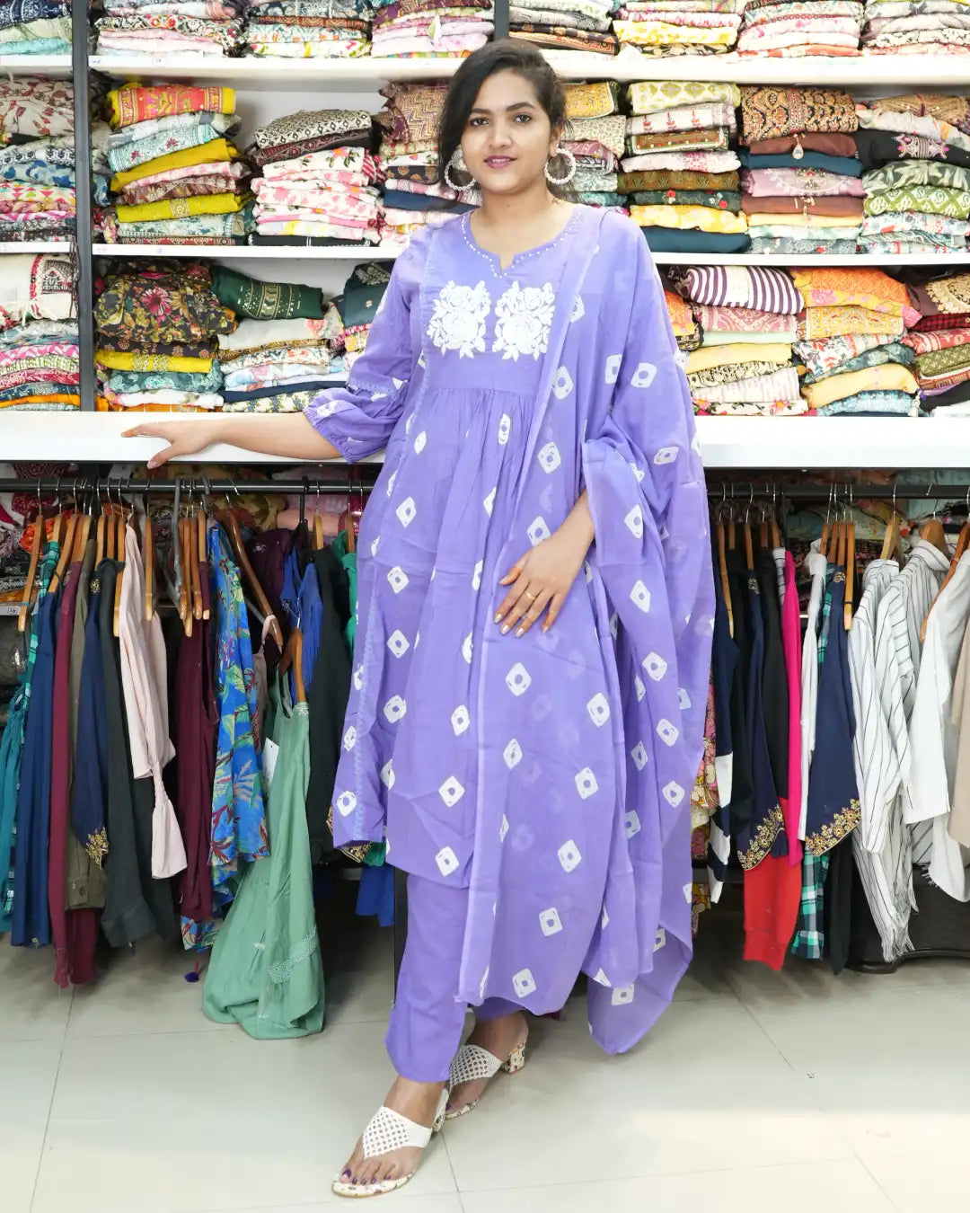 Lavender long frock daily wear