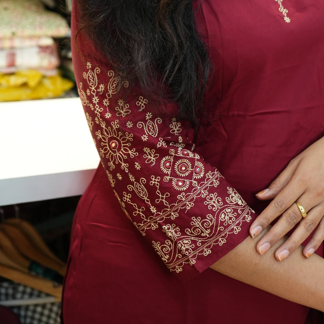 Maroon Kurta Pant Sets with dupatta