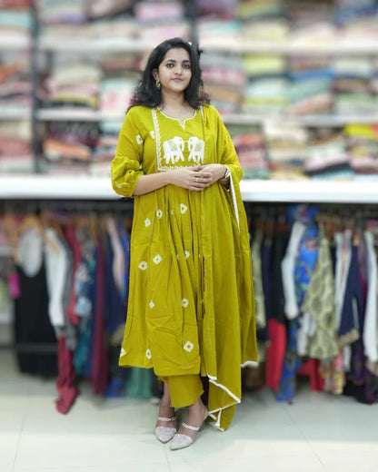 Mustard yellow long frock daily wear