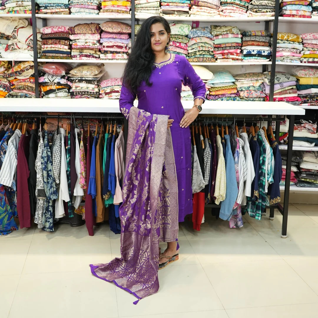 Violet Kurta Pant Set Party Wear