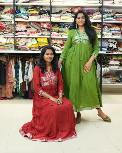 Party Wear red and green Long Frock 