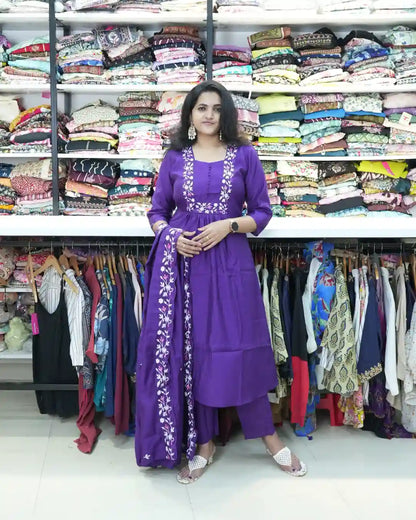 Purple Long Frock Pant Sets