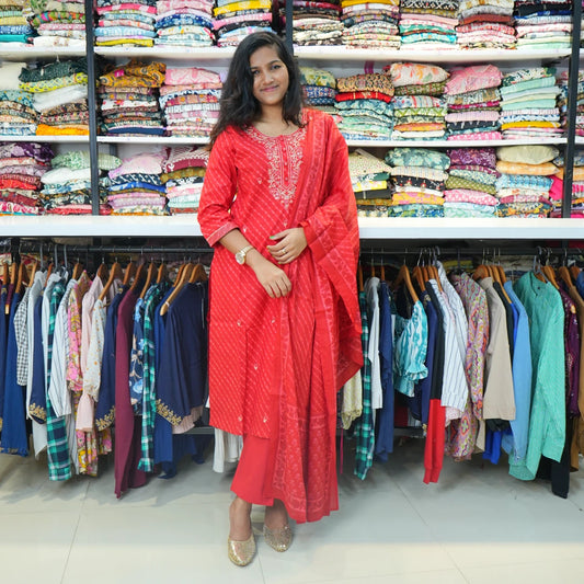 Red Anarkali Set