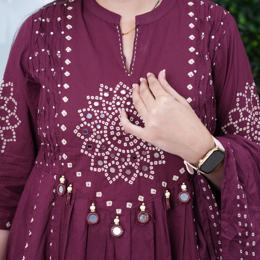 Majesty Bandhani Mirror Tassel Anarkali