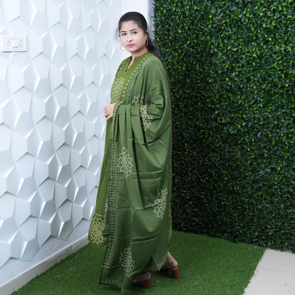 Olive Bloom Trendsetter Bandhani Anarkali