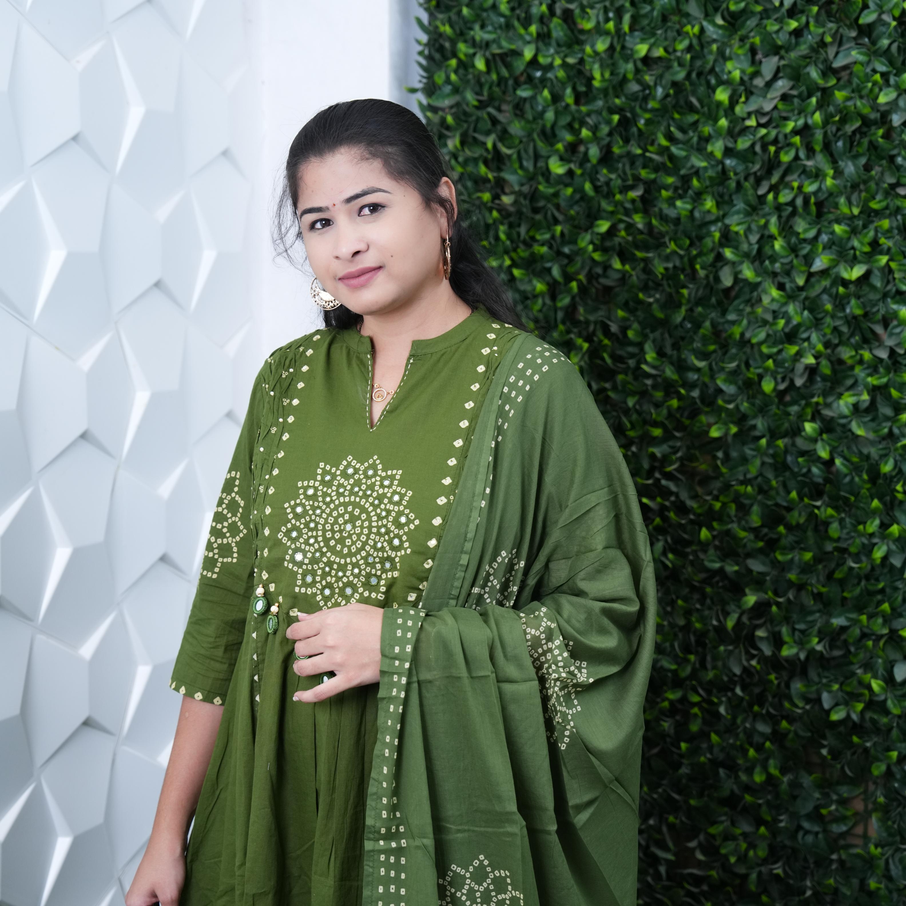 Olive Bloom Trendsetter Bandhani Anarkali