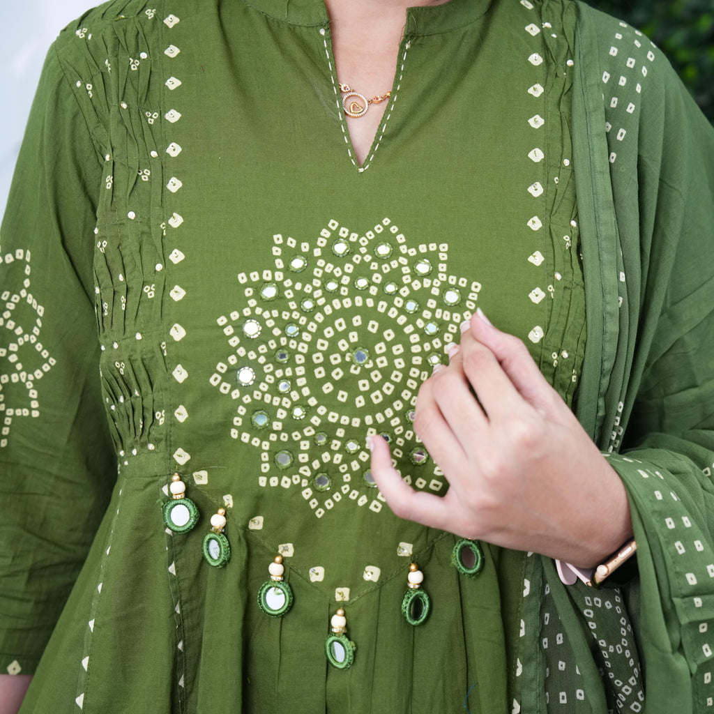 Olive Bloom Trendsetter Bandhani Anarkali