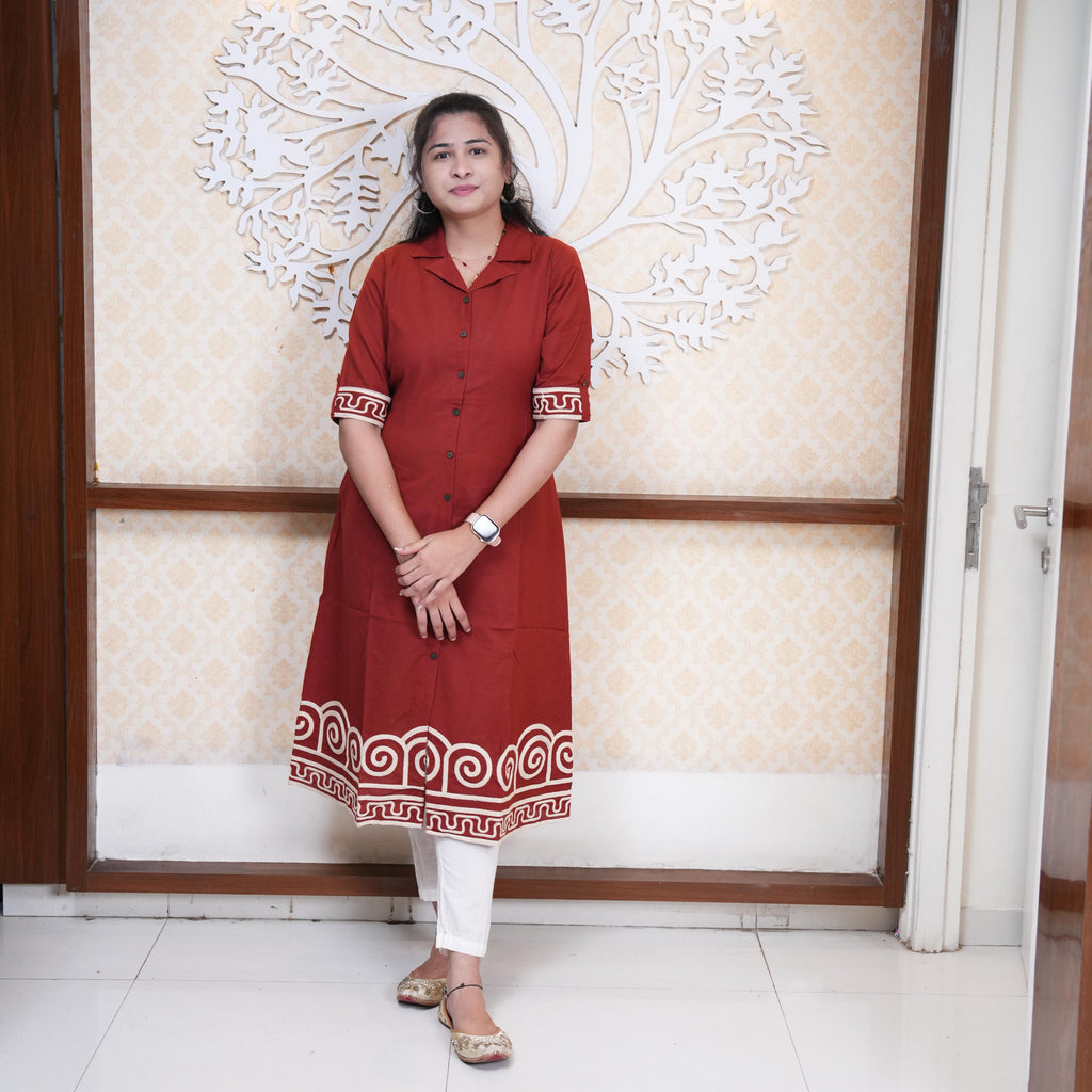 Crimson Charm Rope Embroidered Indo-Western Frock