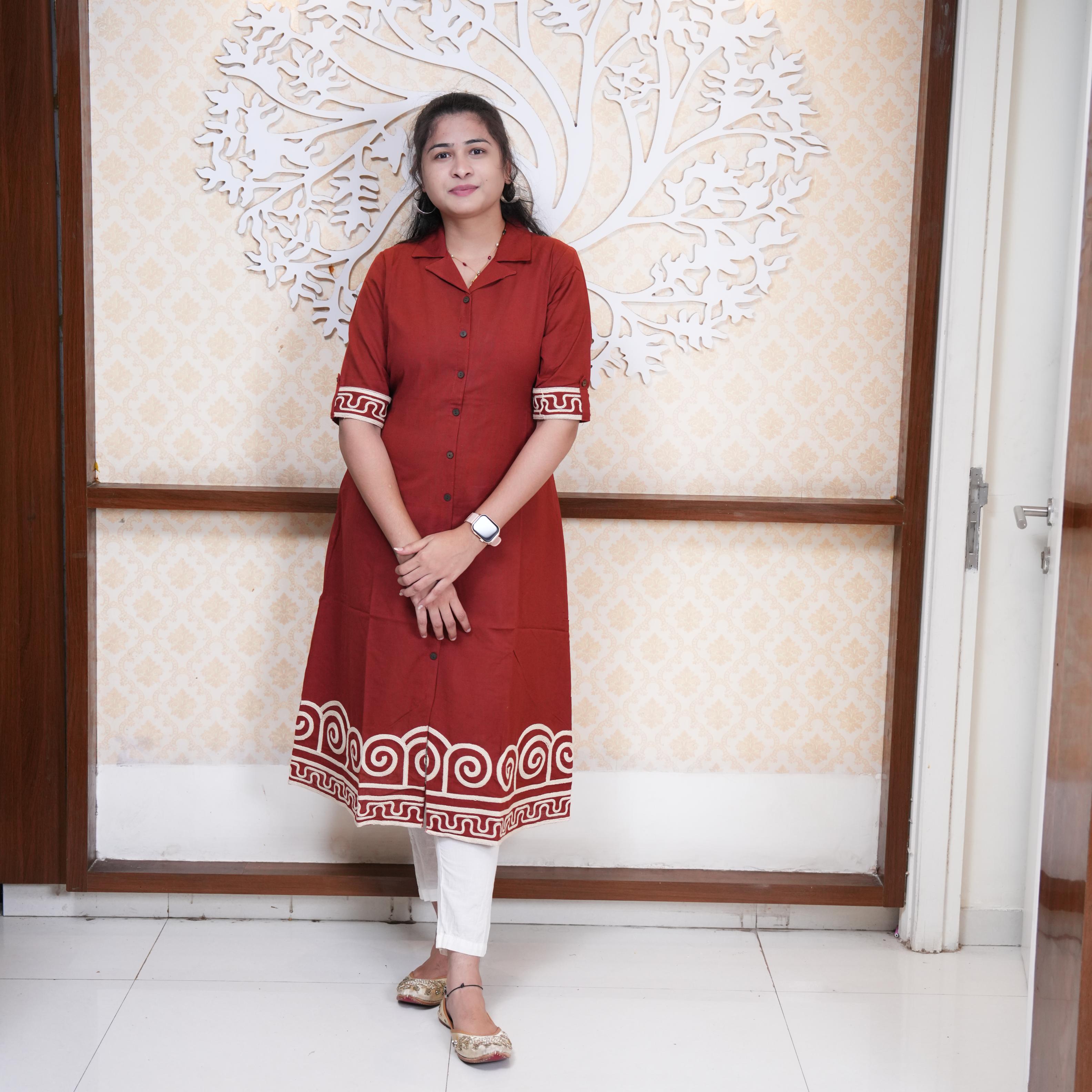 Crimson Charm Rope Embroidered Indo-Western Frock