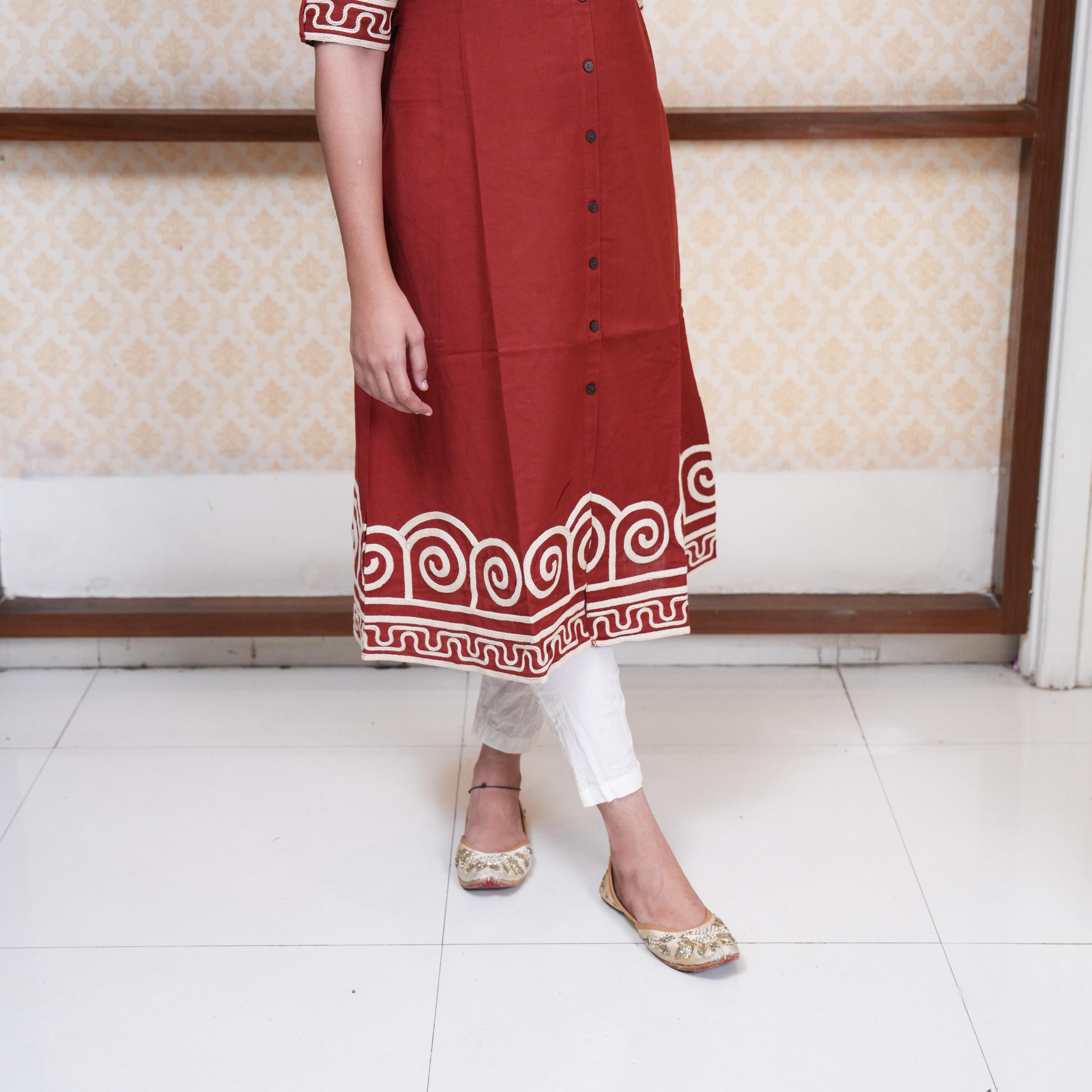 Crimson Charm Rope Embroidered Indo-Western Frock