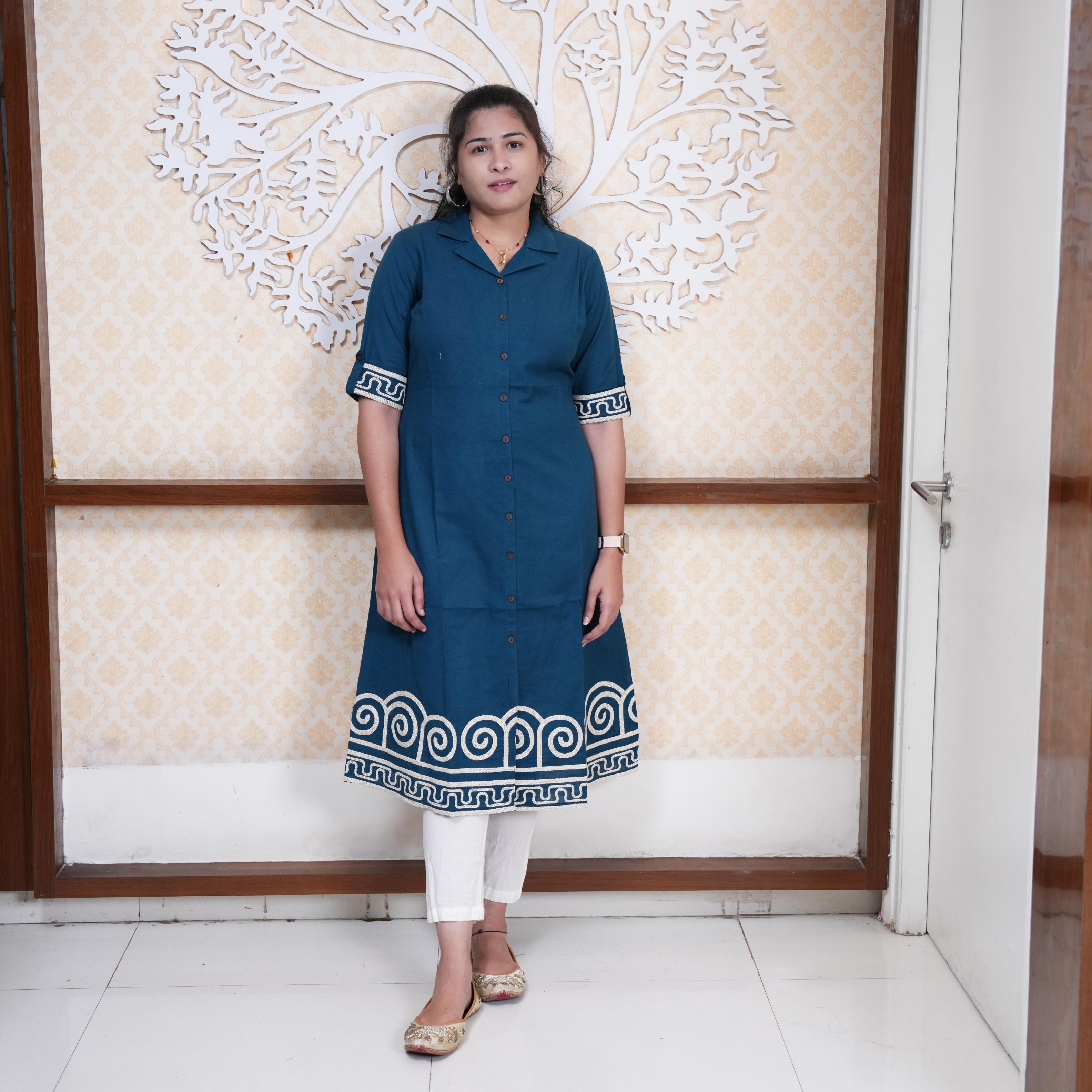 Ocean Mist Rope Embroidered Indo-Western Frock