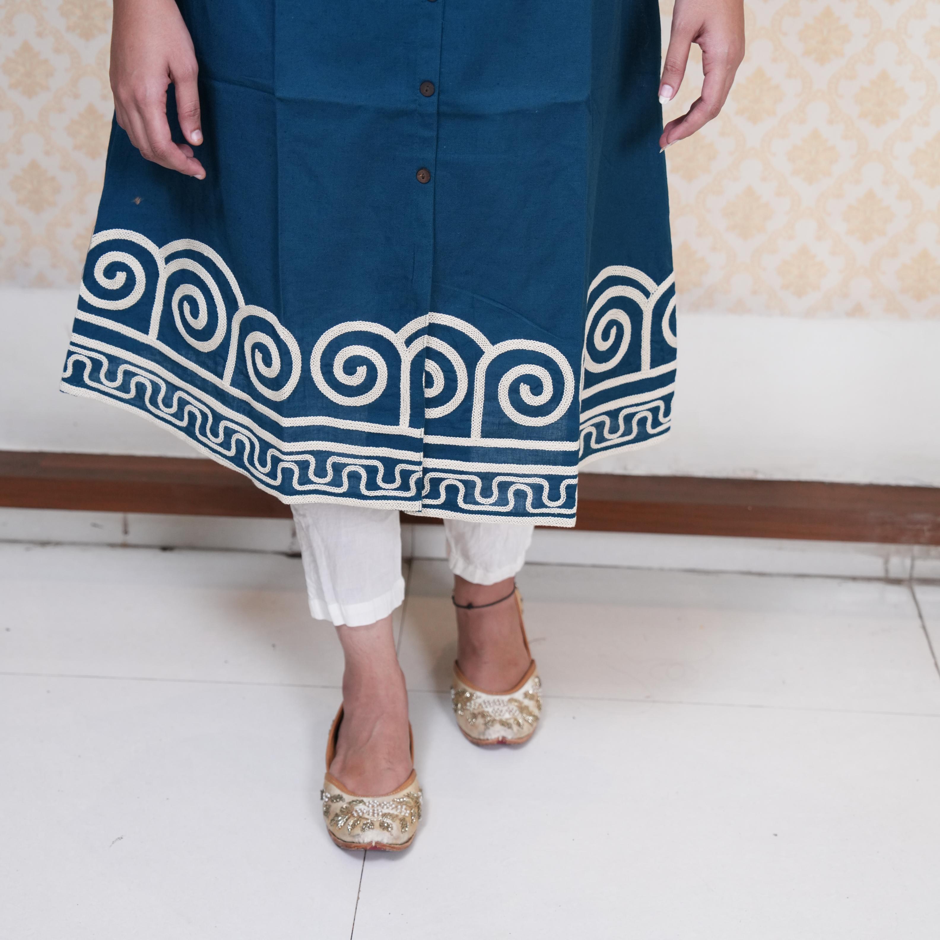 Ocean Mist Rope Embroidered Indo-Western Frock