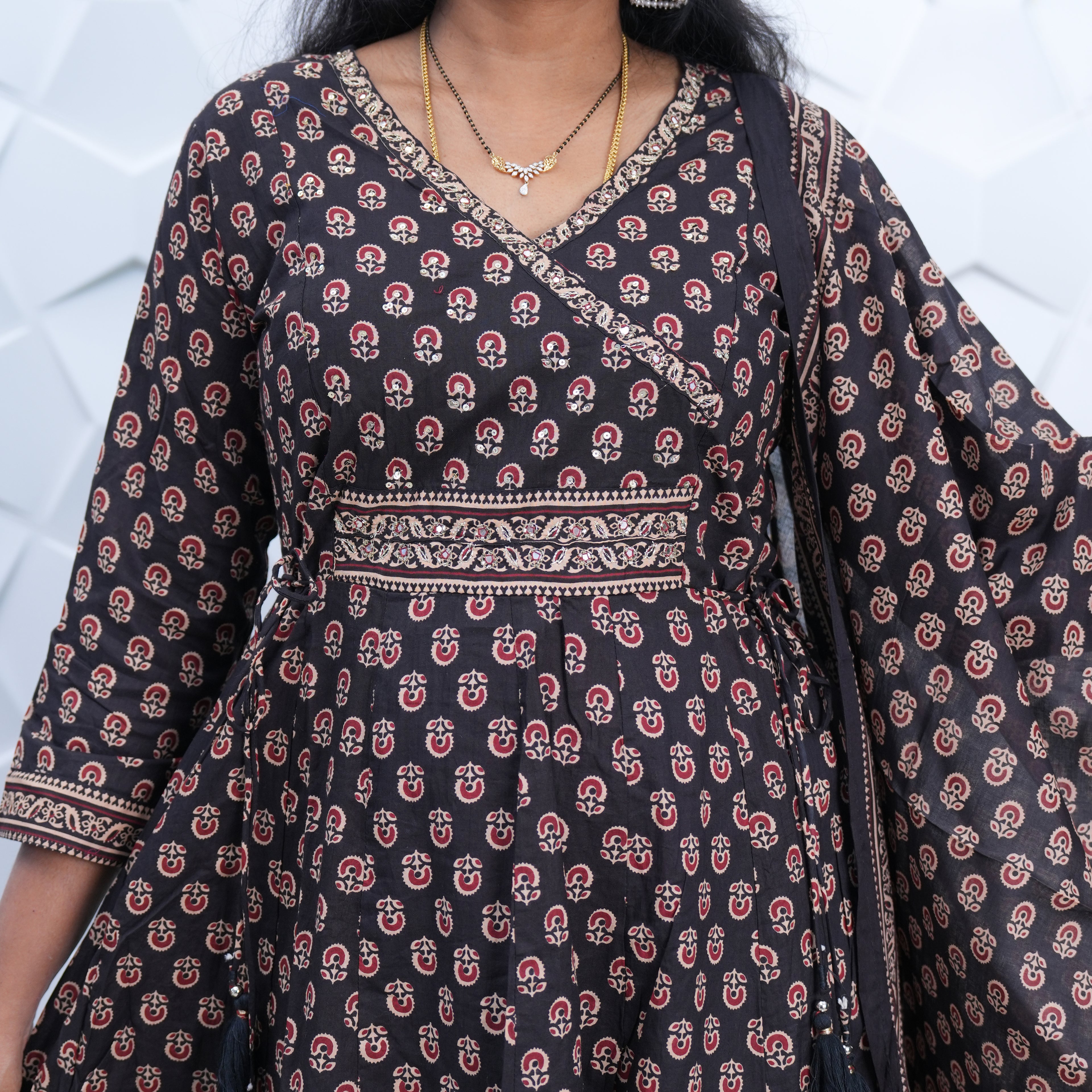 Midnight Elegance Printed Anarkali Set