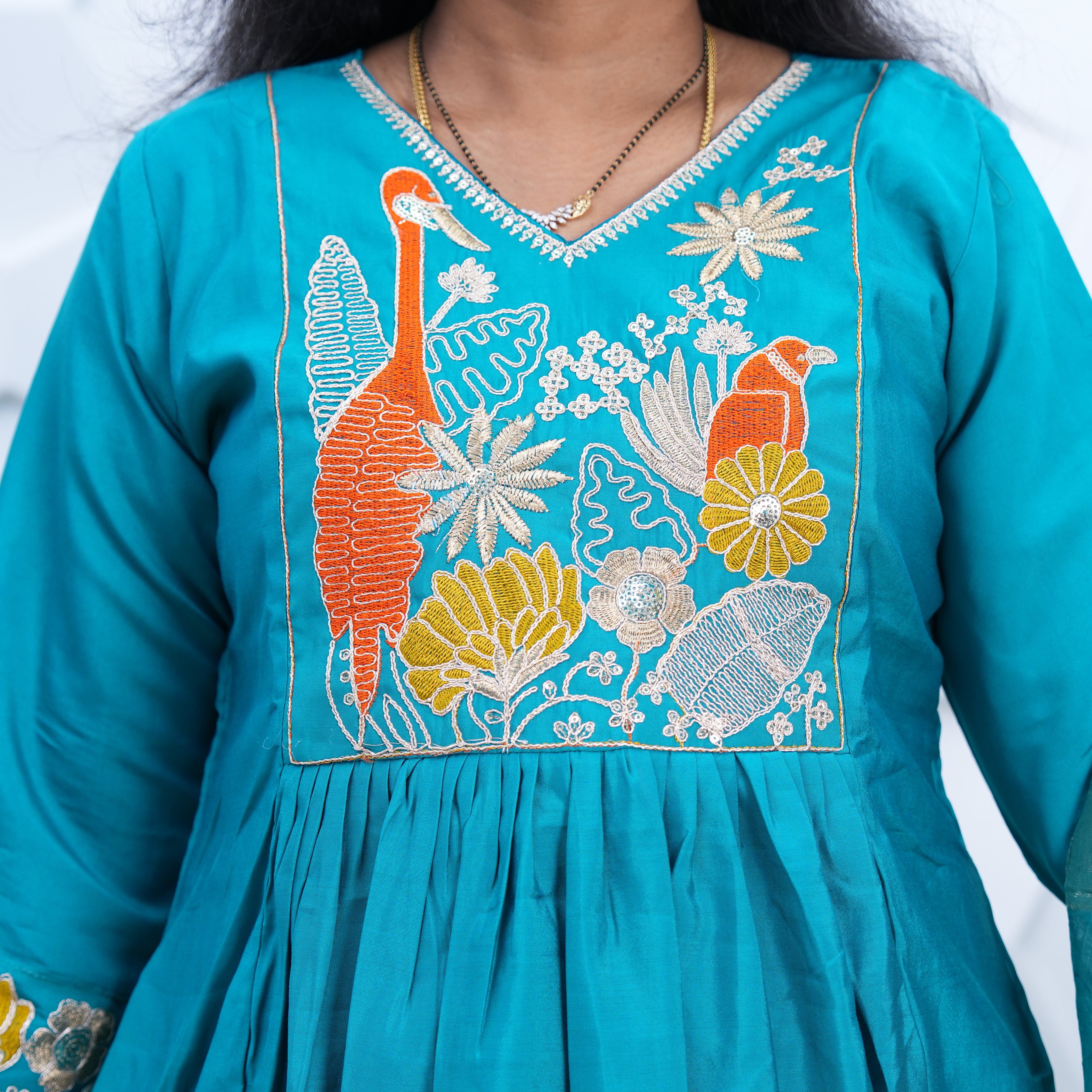 Emerald Bloom Embroidered Anarkali Set with Dupatta