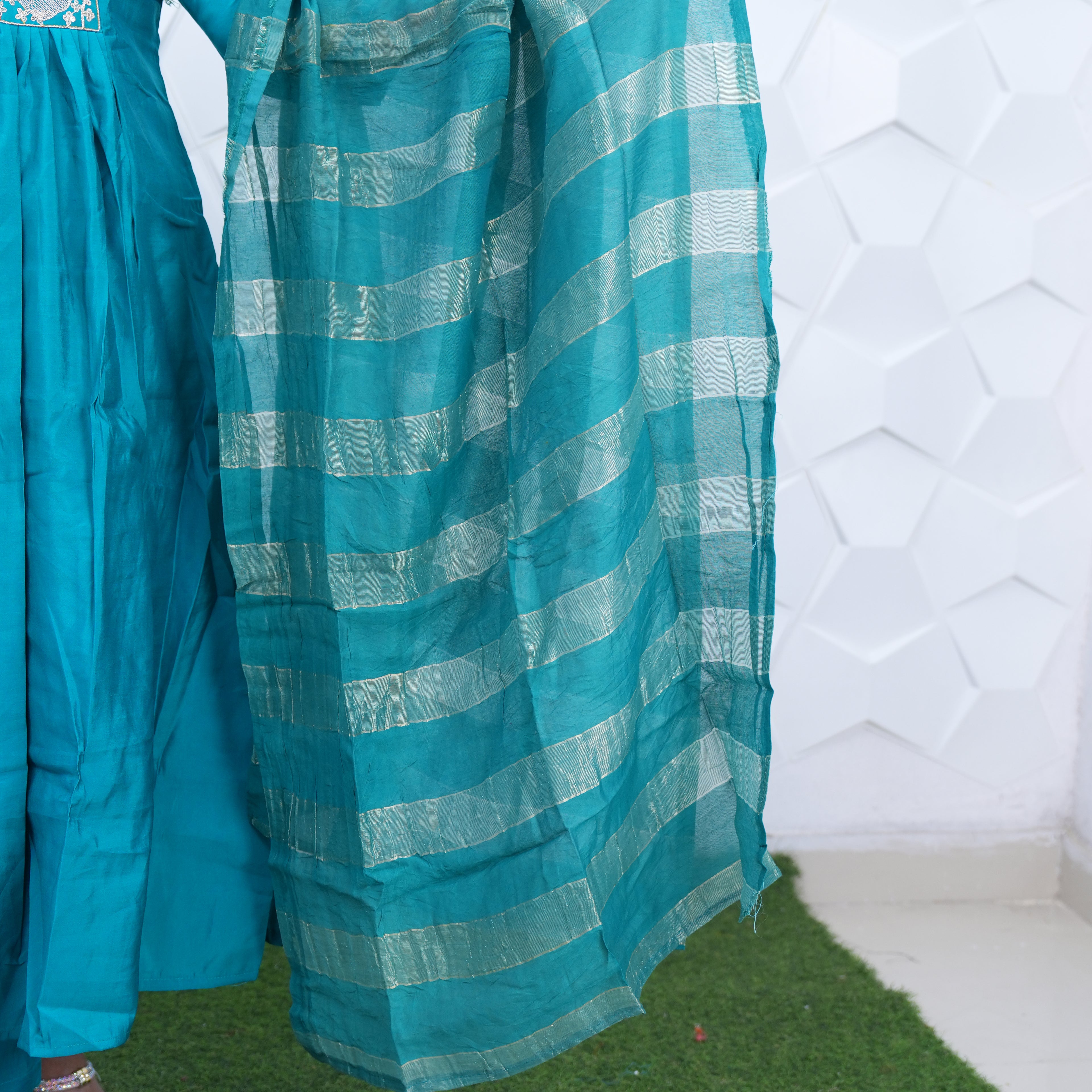 Emerald Bloom Embroidered Anarkali Set with Dupatta