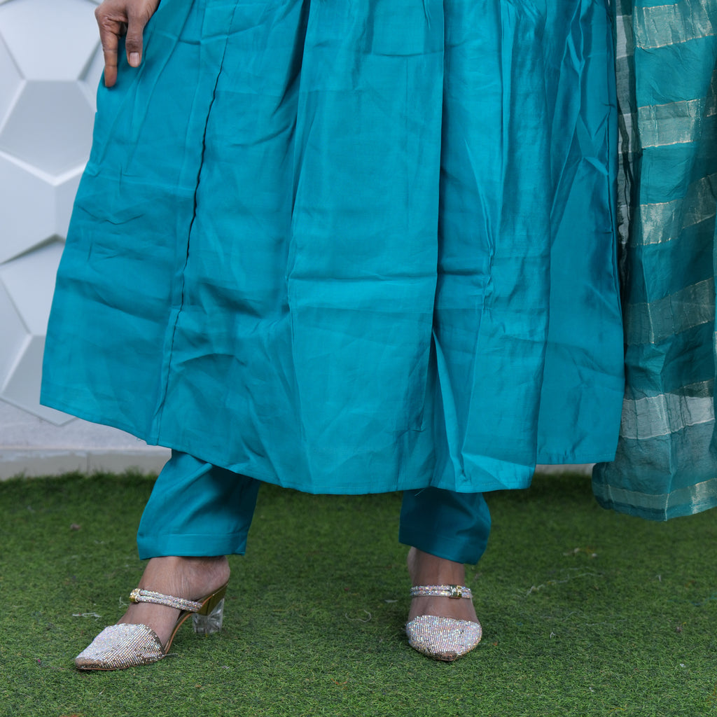 Emerald Bloom Embroidered Anarkali Set with Dupatta