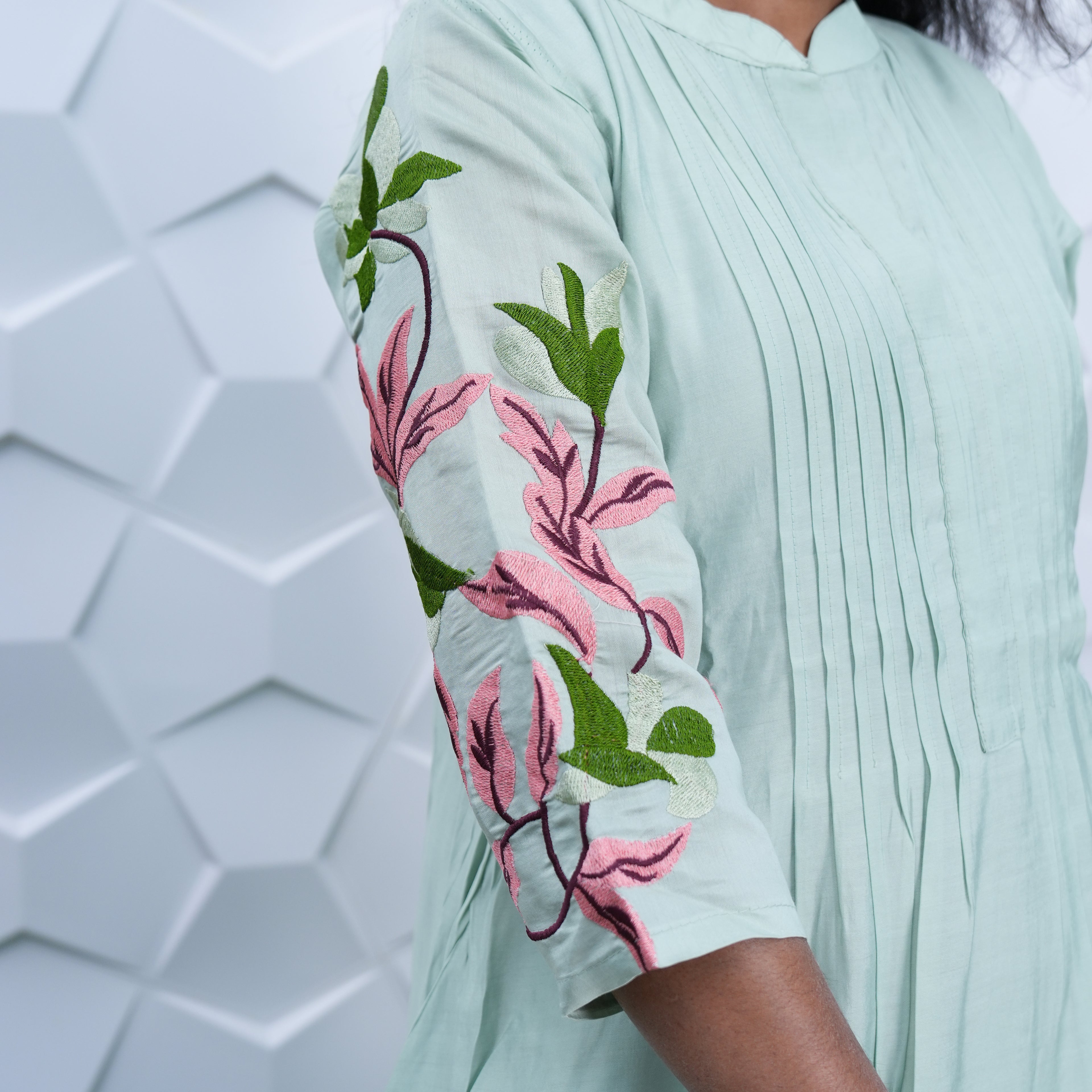 Mint Blossom Embroidered Anarkali Set