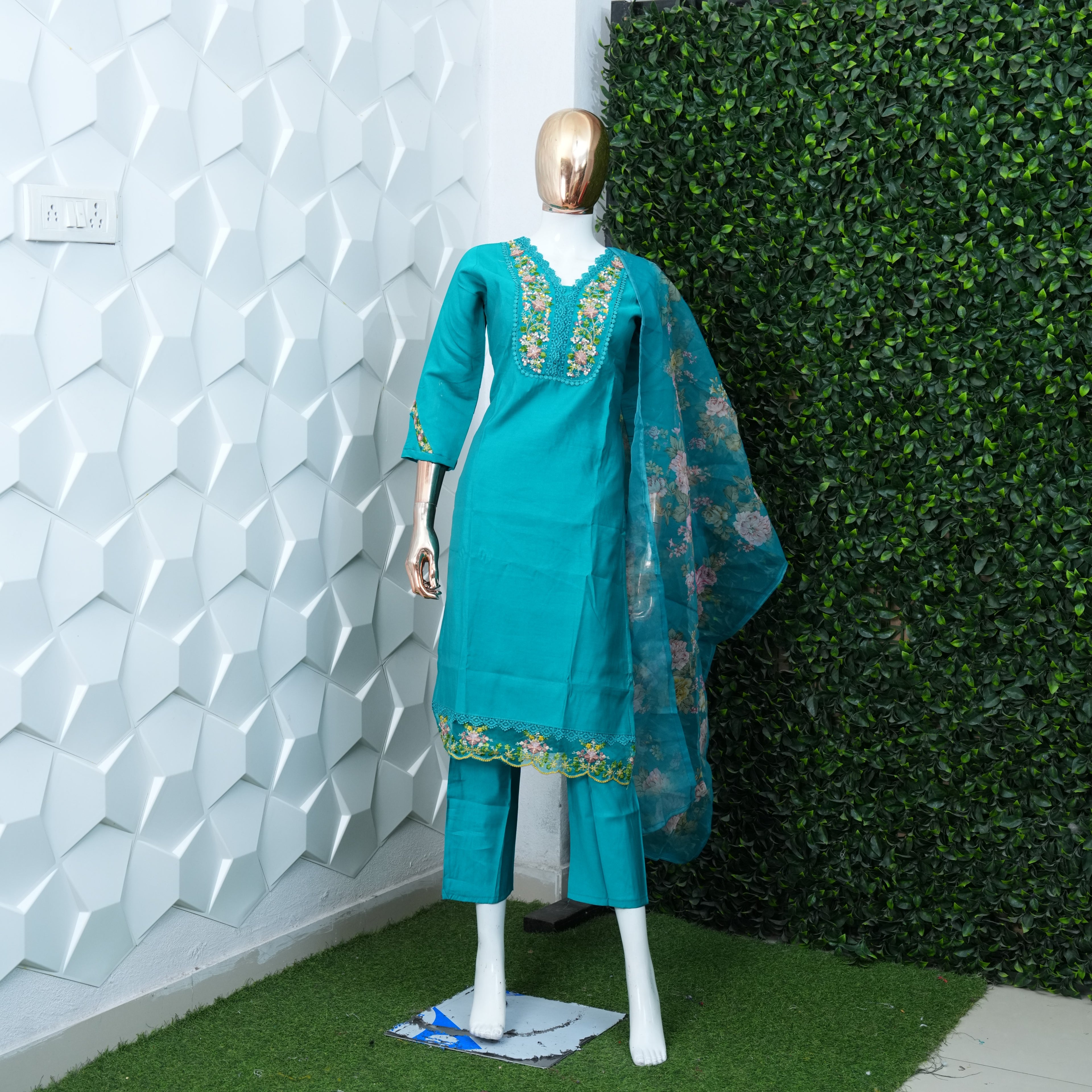 Semi party wear with organza dupatta