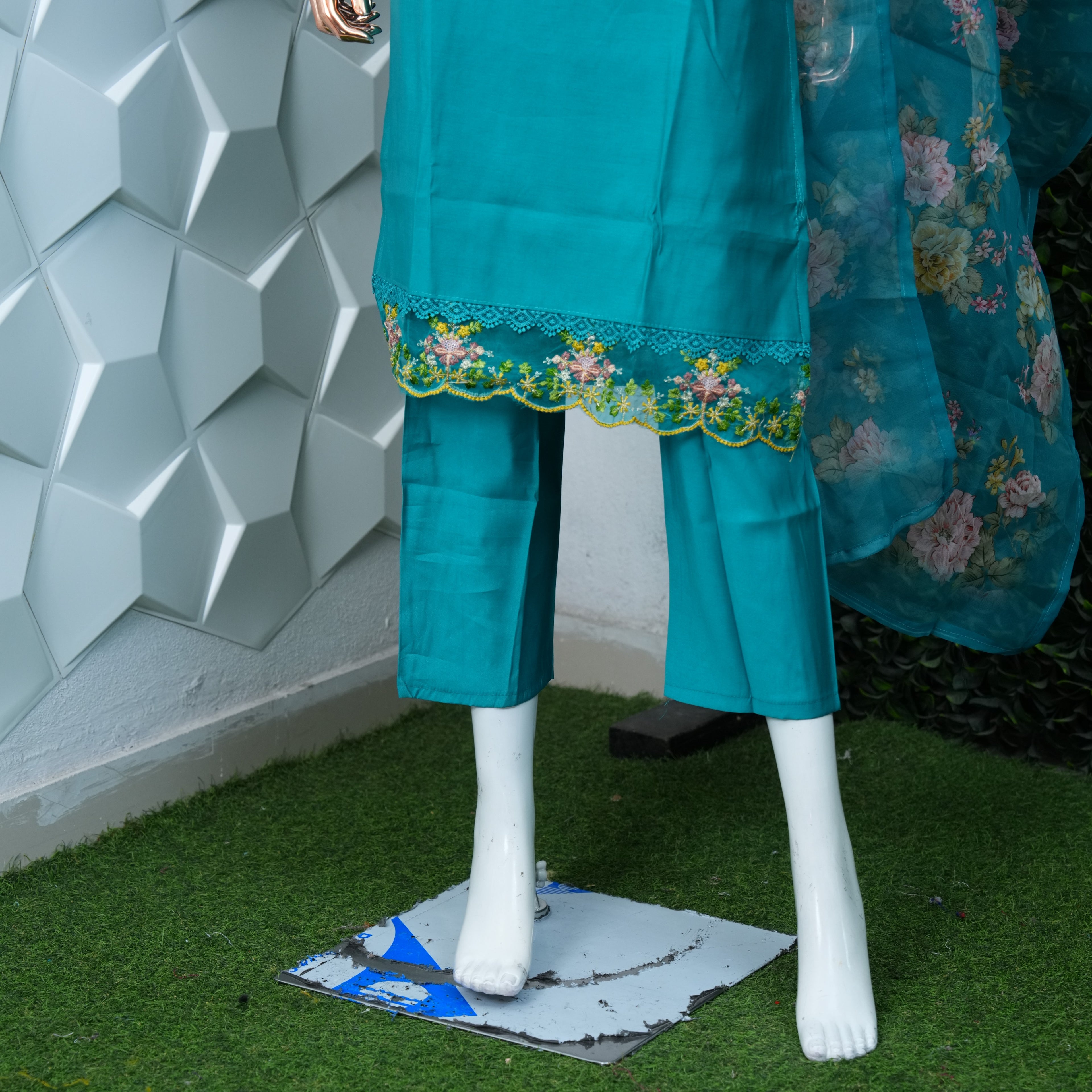 Semi party wear with organza dupatta