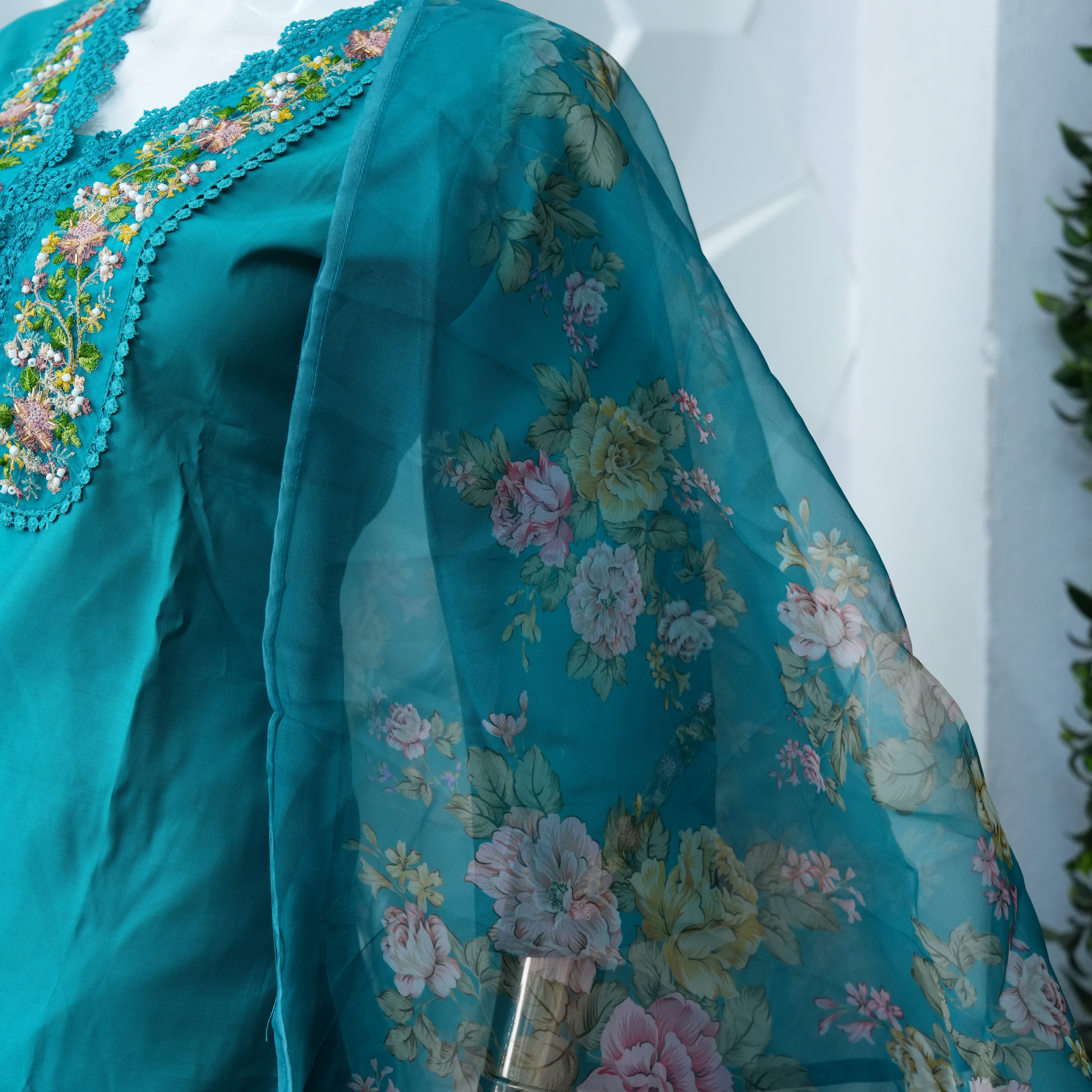 Semi party wear with organza dupatta