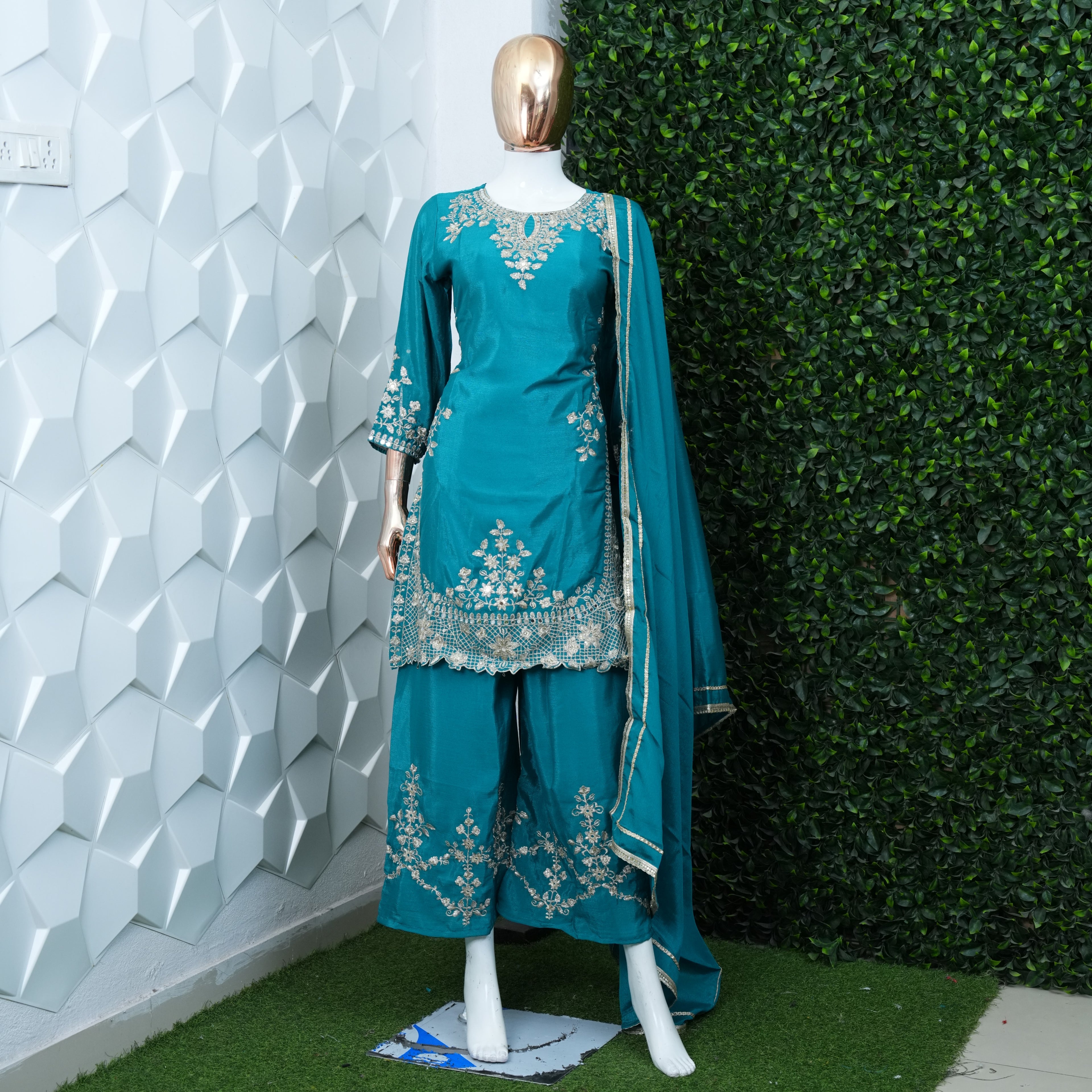 Vichitra sharara with zari thread work