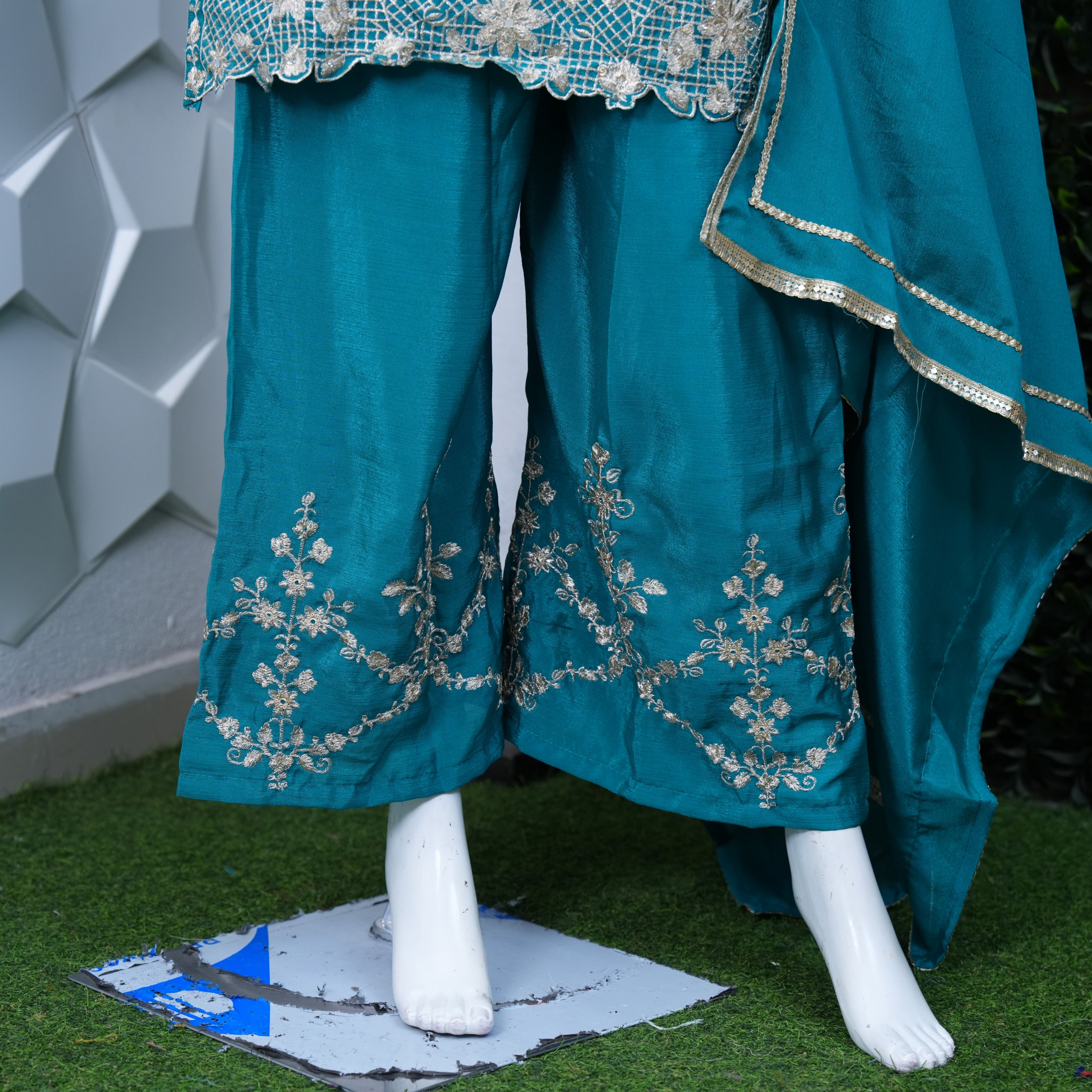 Vichitra sharara with zari thread work