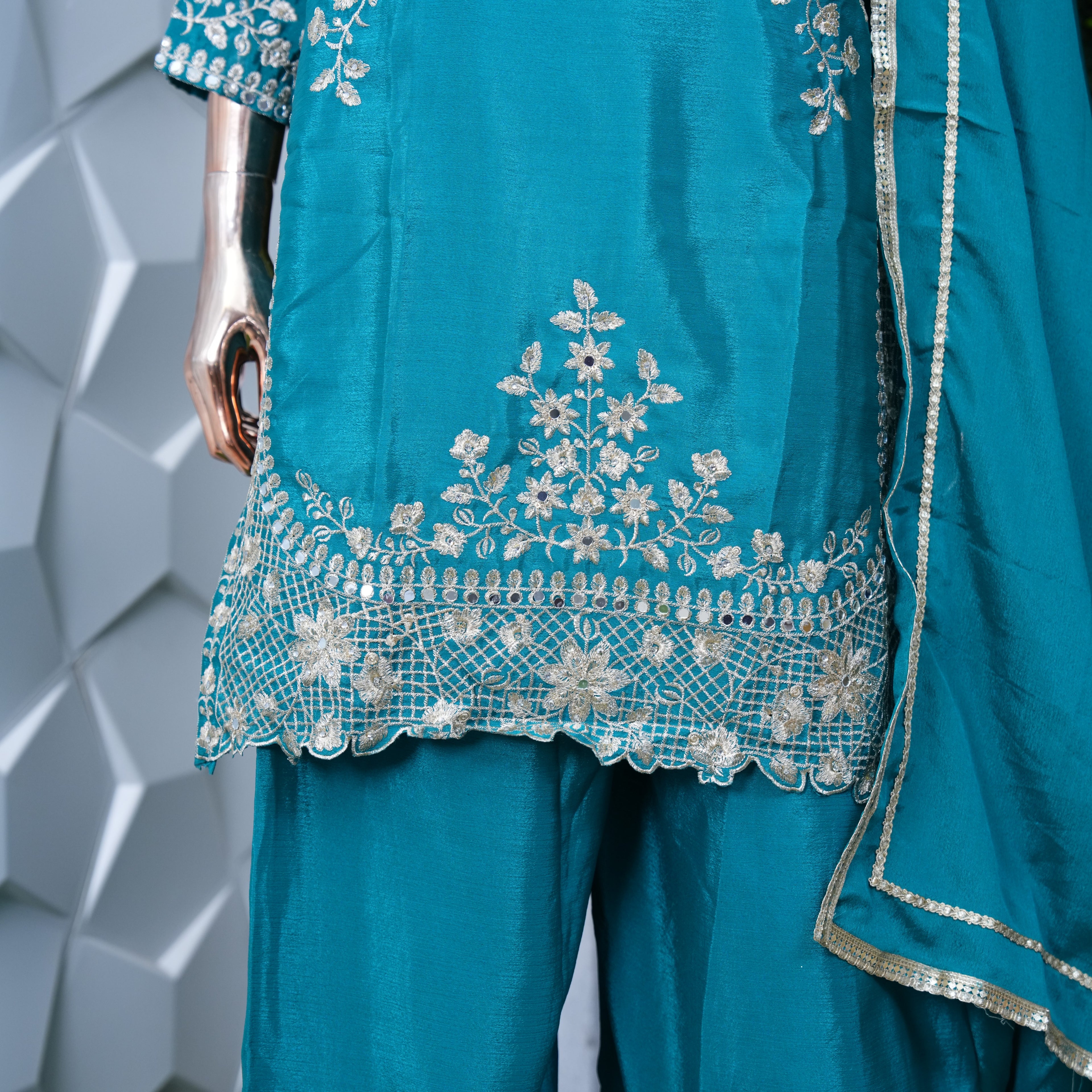 Vichitra sharara with zari thread work