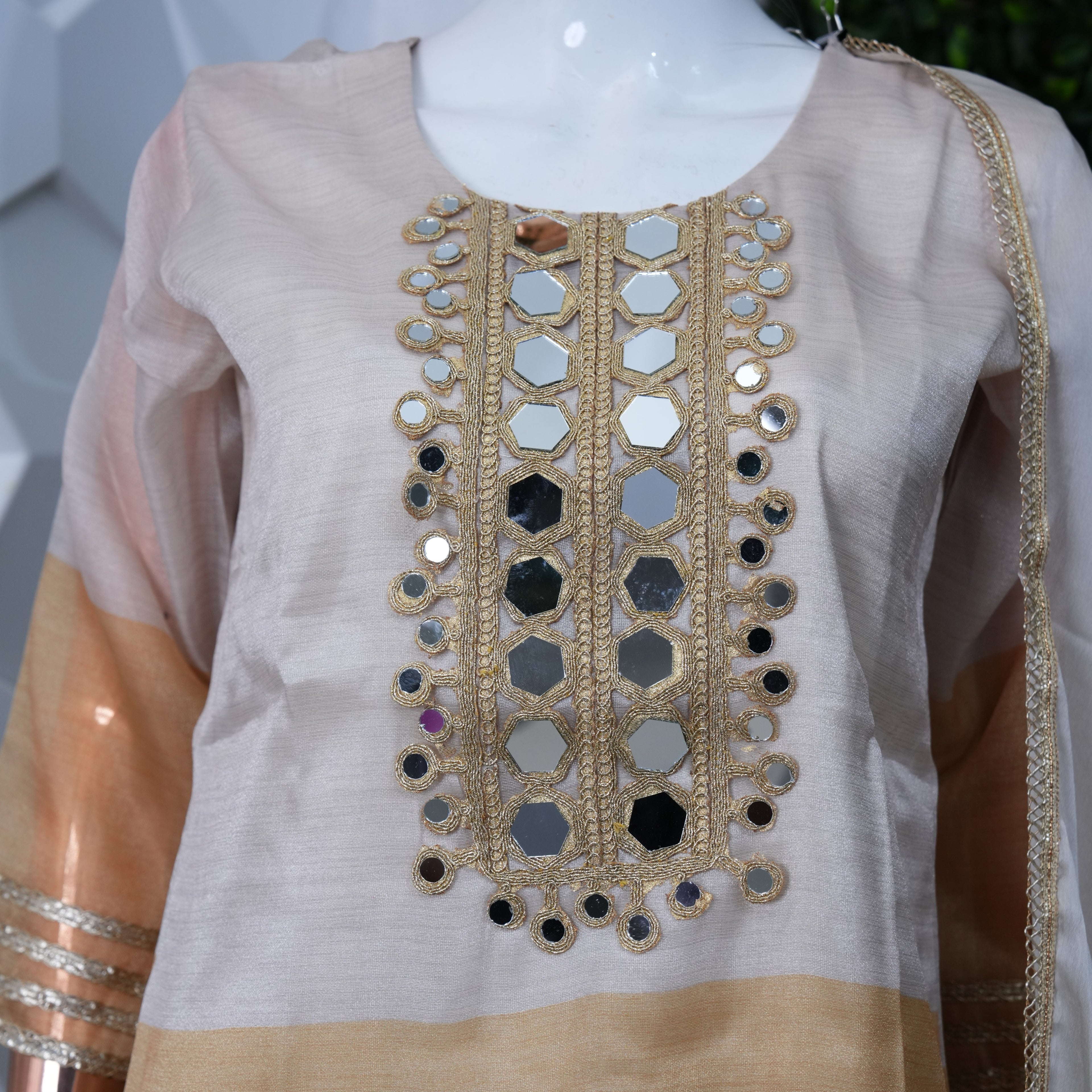 Kanjeevaram farsi cord set with mirror work