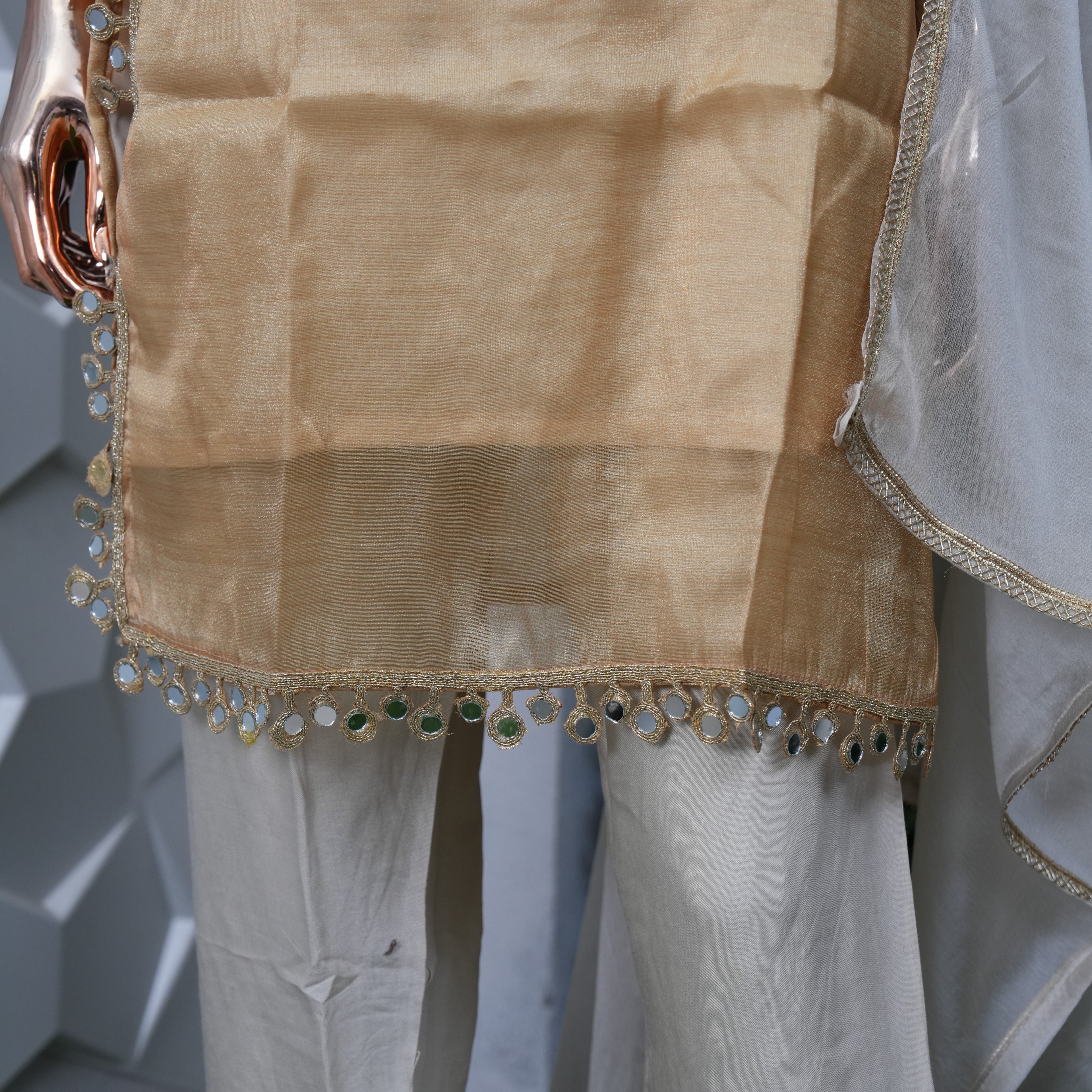 Kanjeevaram farsi cord set with mirror work