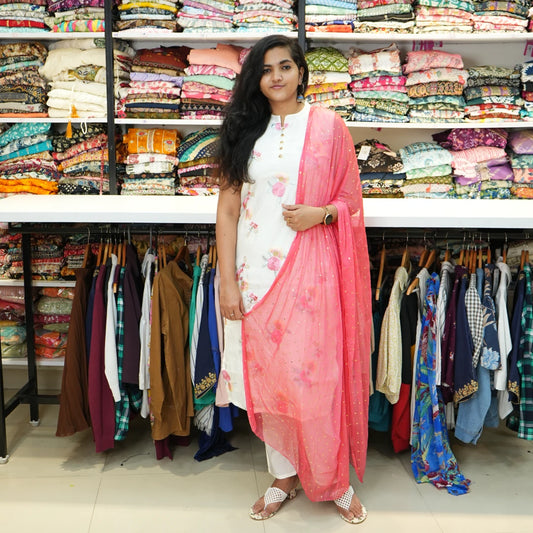 White-Pink Kurta Pant Set