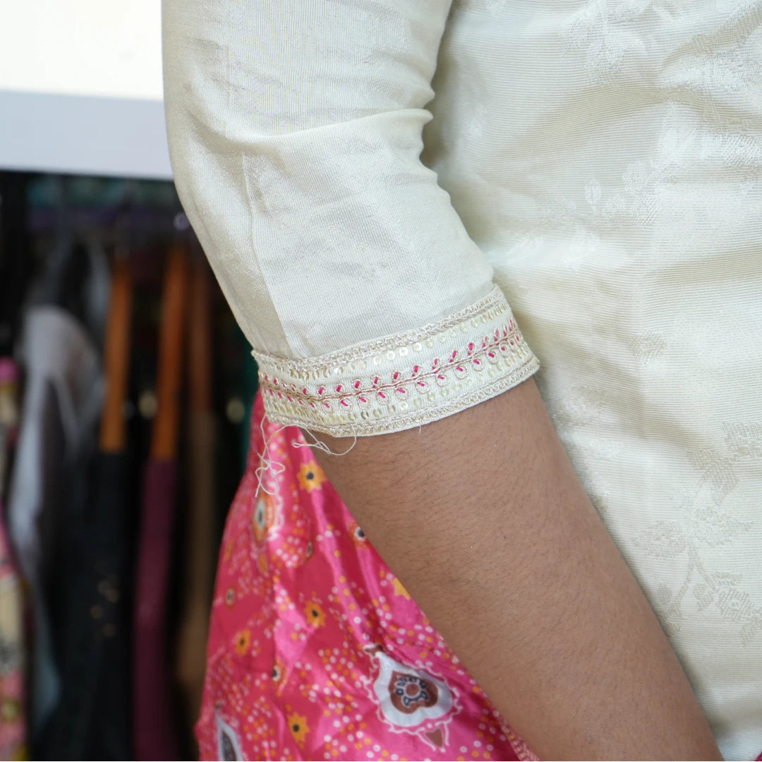 White & Pink Kurta Pant Set