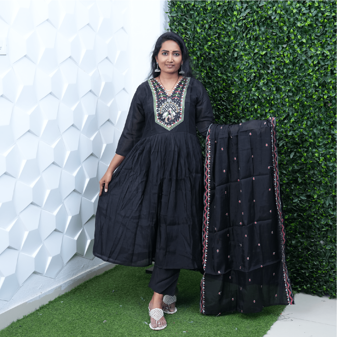 Black silk A-line set