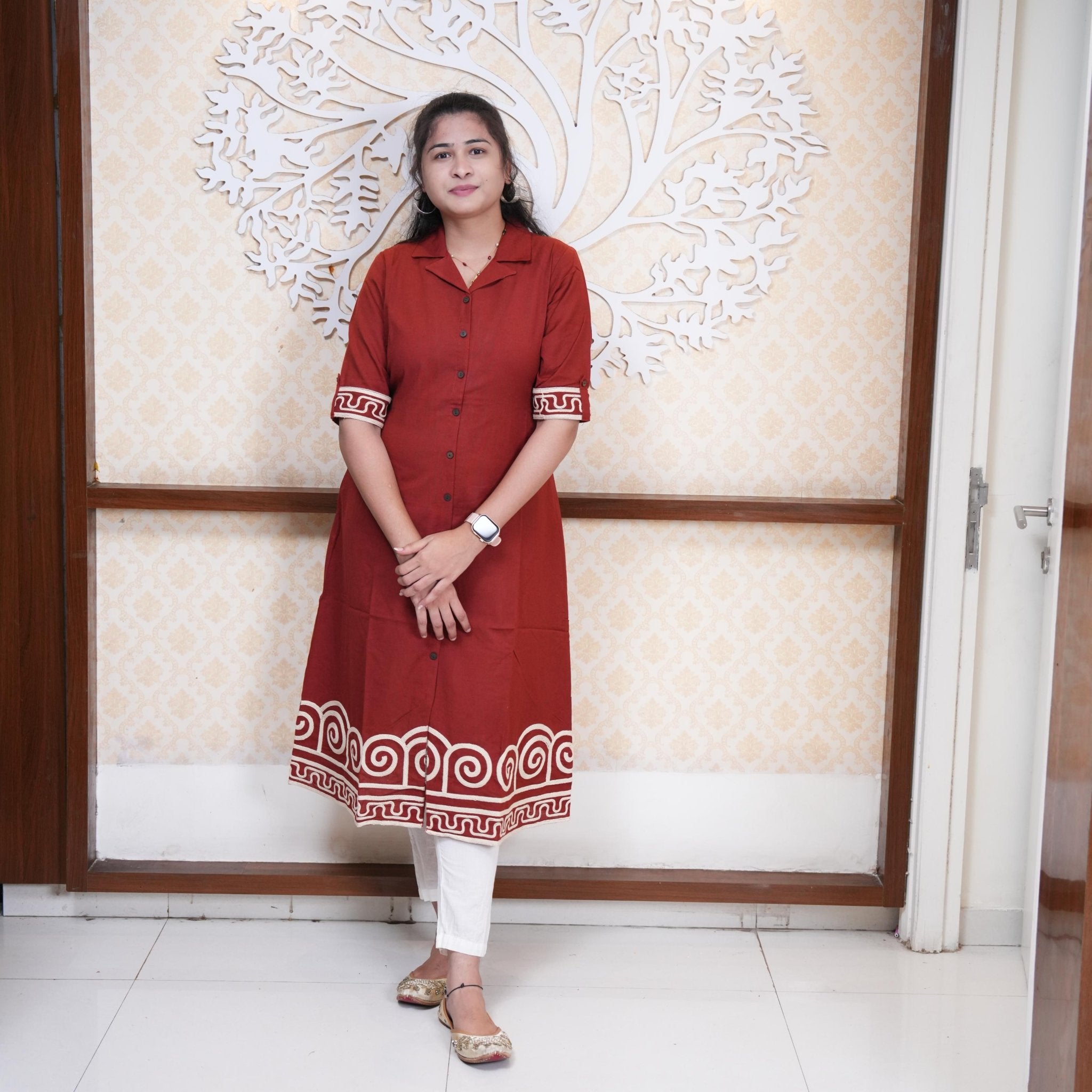 Crimson Charm Rope Embroidered Indo-Western Frock