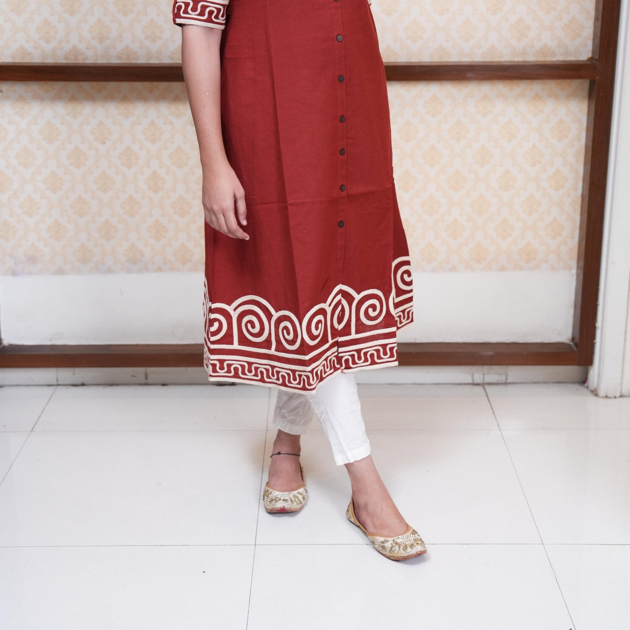 Crimson Charm Rope Embroidered Indo-Western Frock