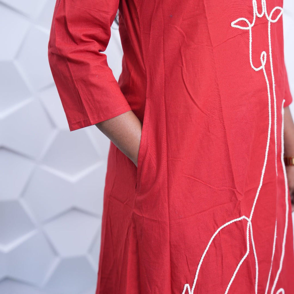 Crimson Giraffe Embroidered Kurta Set