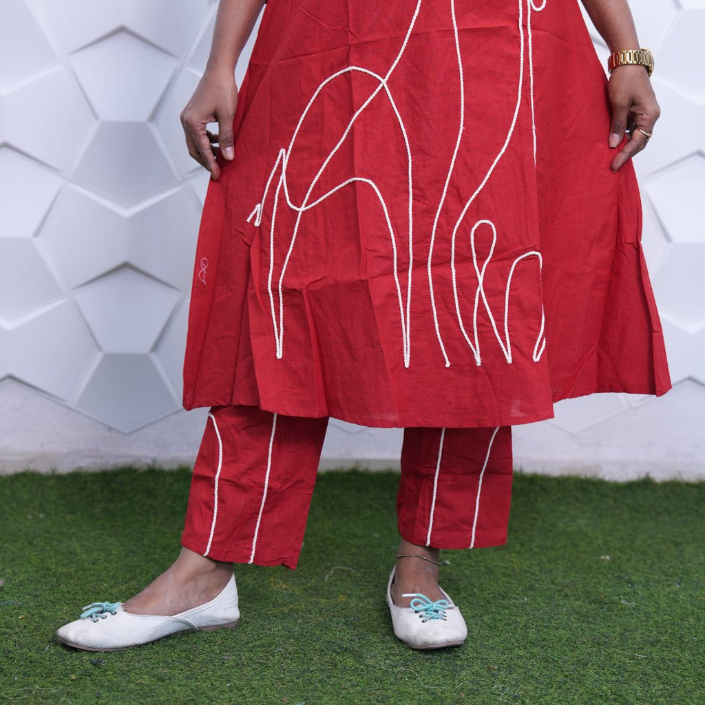 Crimson Giraffe Embroidered Kurta Set