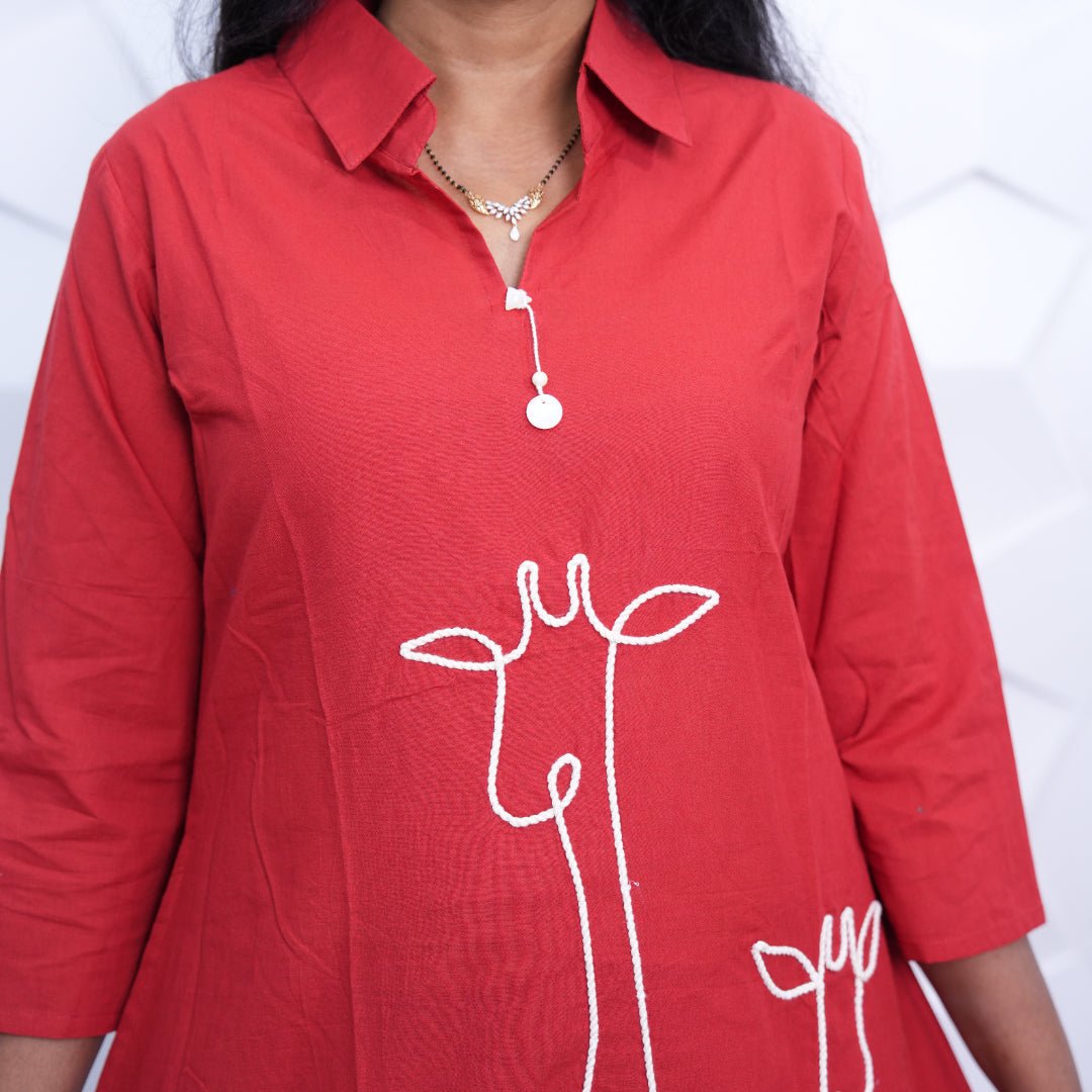 Crimson Giraffe Embroidered Kurta Set