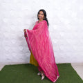 Golden Bloom Kurta Set with Pink Dupatta