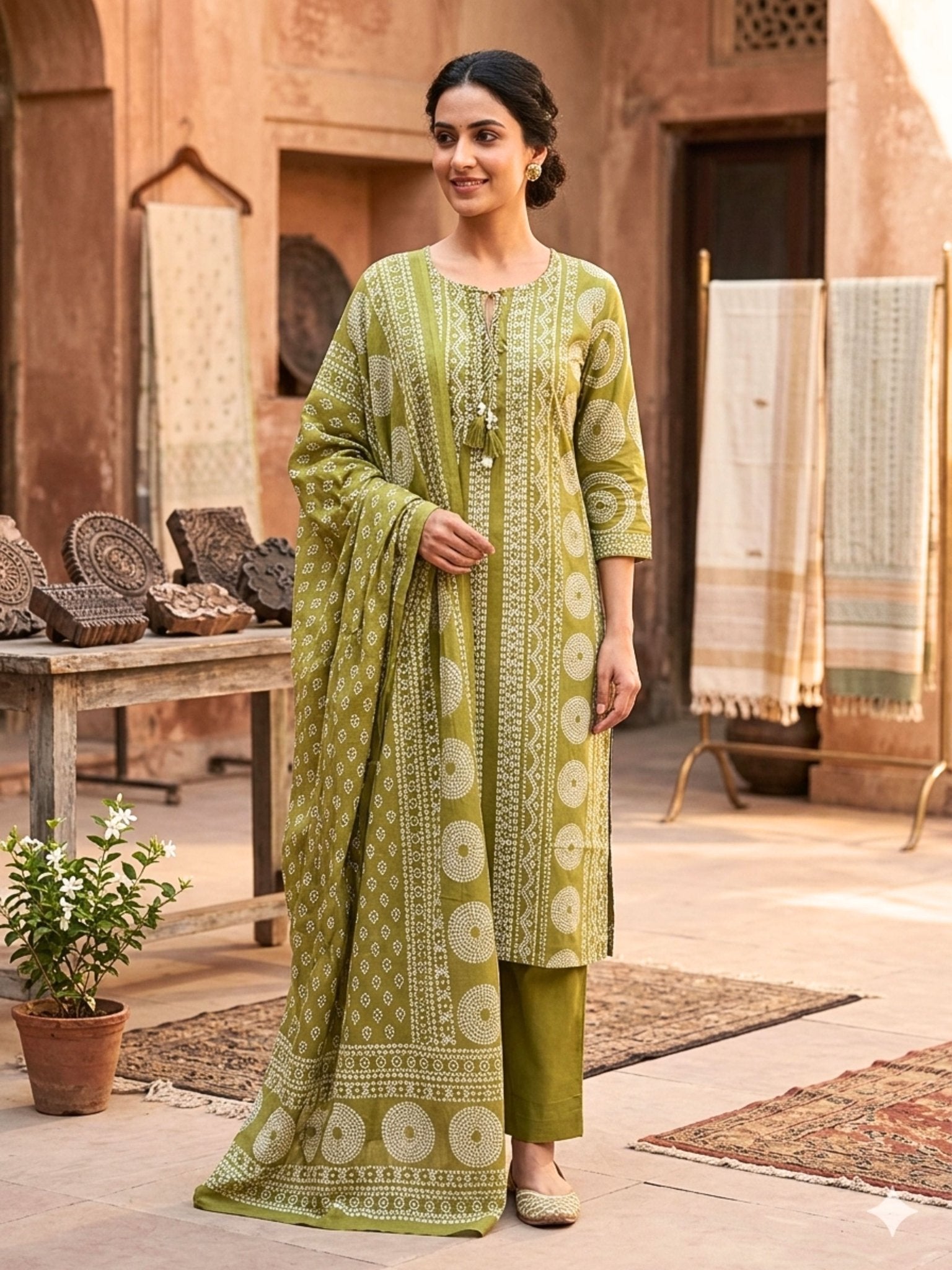 Green Ethnic Printed Suit