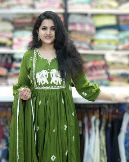 green long frocks daily wear