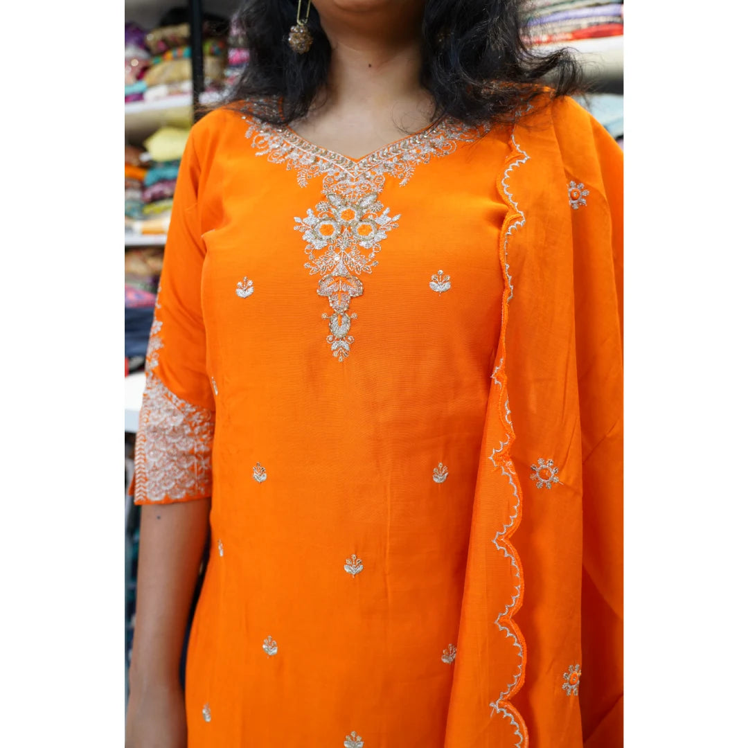 Hand-Cut Golden Work Kurta Set