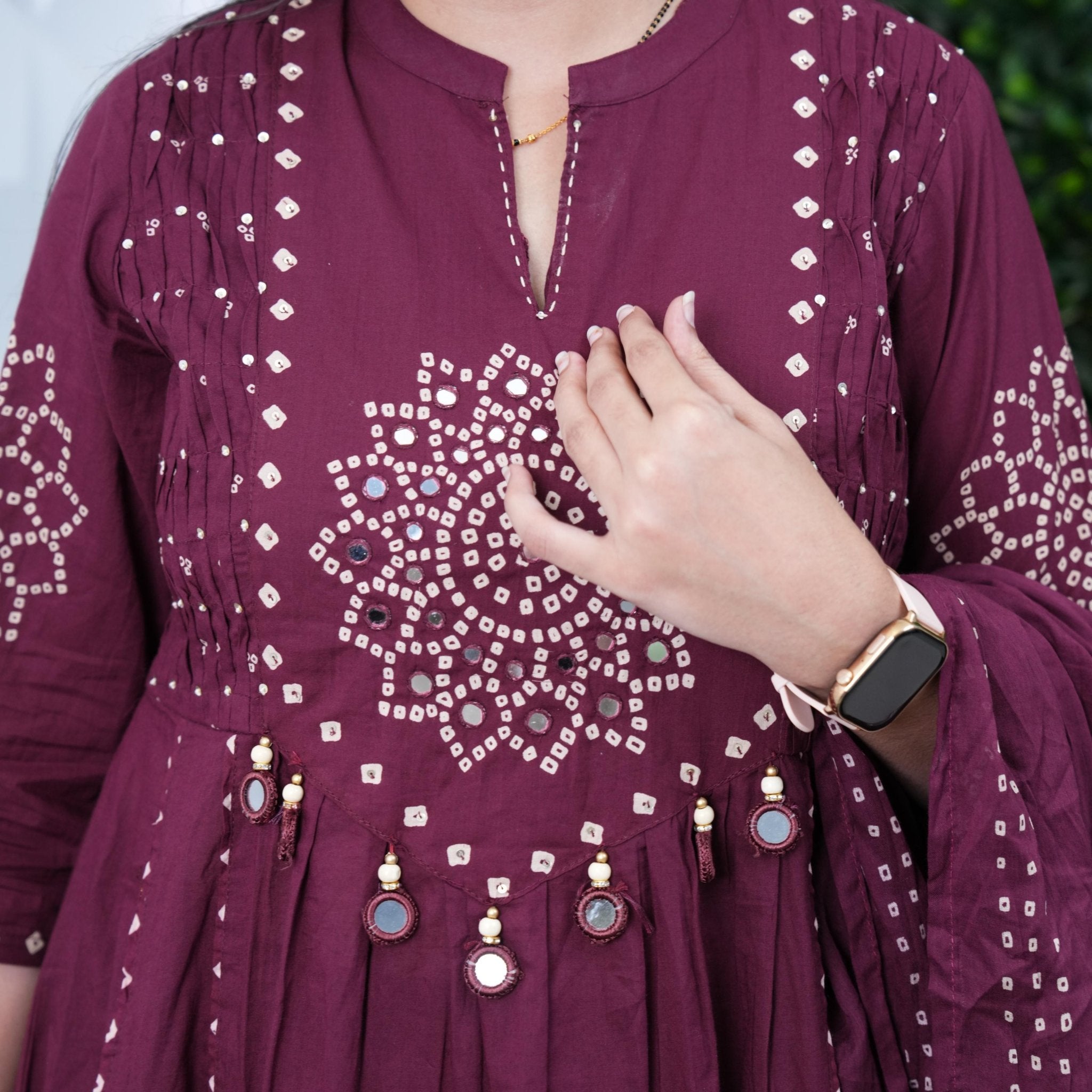 Majesty Bandhani Mirror Tassel Anarkali