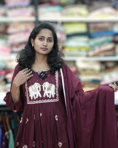 maroon long frocks daily wear