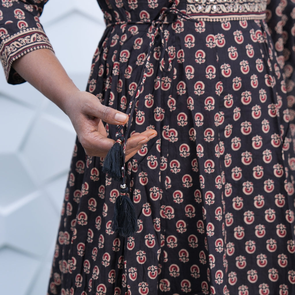 Midnight Elegance Printed Anarkali Set