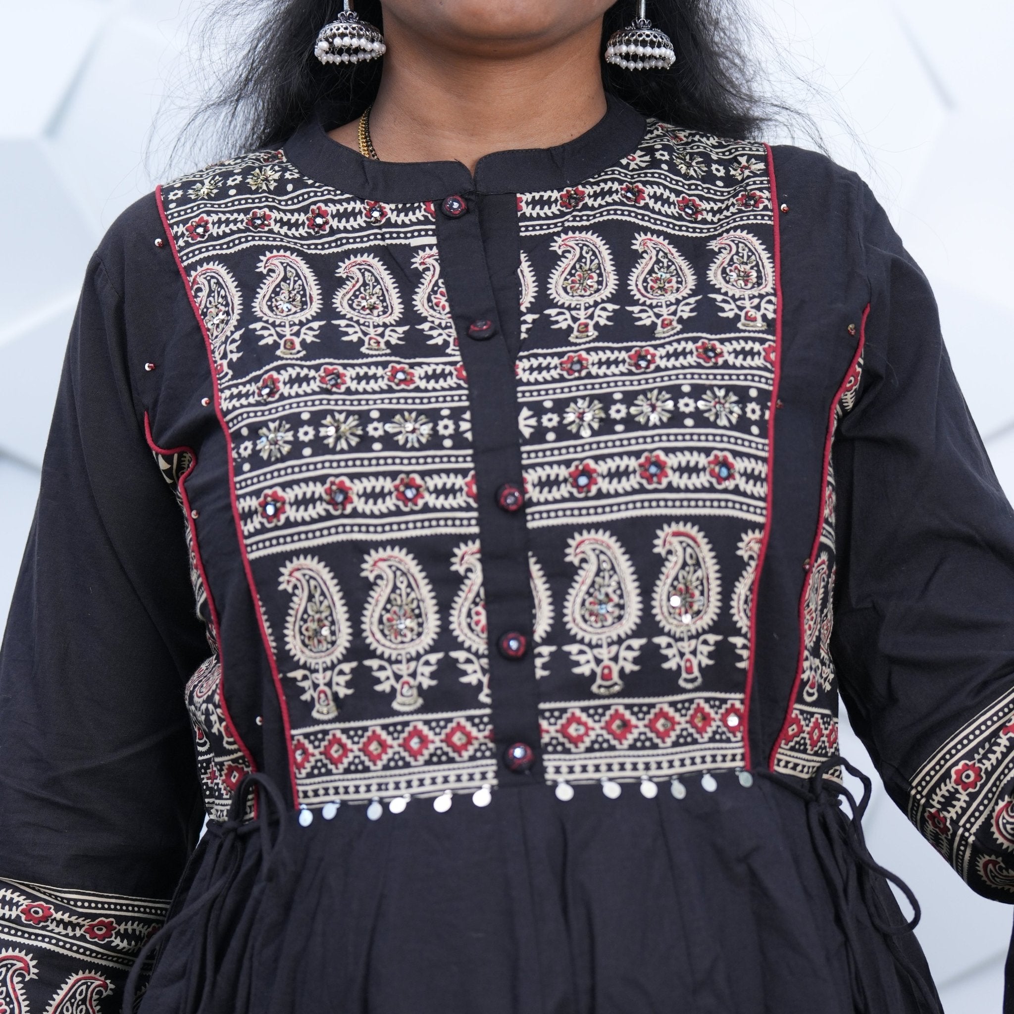 Midnight Elegance Printed Anarkali Set