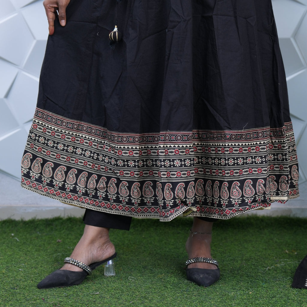 Midnight Elegance Printed Anarkali Set